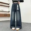 Nuevos pantalones vaqueros de pierna ancha estilo coreano para niñas, con colgante de estrella, versátiles y estilizados, de pierna recta larga para estudiantes en primavera y otoño