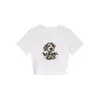 Camiseta Cinza de Verão Novo Estilo com Gola Redonda e Manga Curta para Mulheres com Estampa de Cachorro Cartoon Graffiti Top Emagrecedor