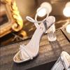 Tacones Altos de Cristal para Mujer 2025 Nuevas Sandalias Transparentes Francesas de Una Tira de Celebridad de Internet Tacones Altos Estilo Hada Tacones Gruesos Verano