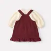Conjunto de Dos Piezas con Falda de Tirantes de Lunares, Estilo Coreano Simple, Manga Larga, para Bebés y Niños Pequeños, Nuevo Estilo de Otoño, Informal y Elegante, para Niñas