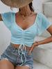 Verano Nuevo AliExpress Transfronterizo Temperamento Blusa de Chifón de Manga Corta Escote Bajo Sexy Correa con Cordón Ajustado Camiseta Básica