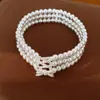 Nova pulseira de zircônia com pérolas e laço em três camadas de contas, nicho de luxo leve com toque de alta qualidade, acessório de mão vintage requintado