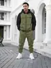 Fábrica Transfronteiriça 2026 Estilo Americano Outono Roupa de Trabalho Masculina Inverno Solta Casual Moletom Quente com Forro de Fleece e Calça de Moletom