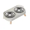 Tazón Doble para Mascotas de Acero Inoxidable Antivuelco Antifugas Cuello Protector Extraíble Alimentador