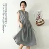 Foto real Vestido preto xadrez com cordão e decote V feminino verão novo saia de comprimento médio com mangas curtas e corte evasê