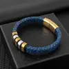 Pulseira Masculina de Couro com Fecho Magnético de PU em Aço Inoxidável Azul Lago Retrô Temu Mais Vendido Atravessando Fronteiras Atacado