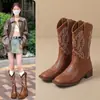 Botas Martin Bordadas de Tacón Grueso de Moda Versátiles Estilo Vaquero Occidental 2025 Botas de Montar Retro de Media Caña con Punta Cuadrada