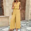 2026 Verano Nuevo Estilo Europeo y Americano Comercio Exterior Transfronterizo Color Sólido Tejido Moda Elegante Sin Mangas Pantalón Largo Mono para Mujer