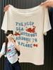 Camiseta de Manga Corta con Diseño de Niña Dulce Estampado de Peces Dorados Estilo Perezoso de Verano para Mujer Cuello de Una Línea Hombros Descubiertos Top Holgado