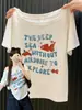 Camiseta con Estampado de Pez Dorado con Letras, Joven y Chic, para Mujer, Top de Verano Hombros Descubiertos con Corte Holgado y Mangas Cortas que Rejuvenecen