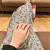 Pantalones de punto Yanyi florales de seda helada, pantalones anchos plisados, pantalones frescos a prueba de mosquitos, cintura elástica, pantalones casuales para casa y para caminar