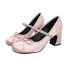 Zapatos de Mujer Rosa Estilo Chanel Primavera y Otoño Nuevos Lindos Moño Pedrería Una Correa Punta Redonda Tacón Alto Zapatos Mary Jane