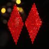Navidad Viernes Negro Más Vendidos Pendientes de Electrólisis Rojos con Forma de Rombo Largo para Mujer, Versátiles de Cobre Puro Pendientes de Botón Exquisitos de Alta Gama