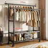 Perchero de pie para dormitorio, uso doméstico, perchero de doble barra engrosada, perchero simple, estante de almacenamiento de ropa