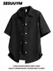 Camisa de Manga Corta Estilo Hong Kong para Hombre, Camisa Casual de Trabajo Japonesa de Color Sólido para Verano, Camisa de Manga Corta Holgada de Moda para Hombre