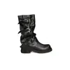 Hebilla de cinturón que aumenta la altura~moderna, punta cuadrada, plisadas, botas de montar de media pantorrilla para mujer en otoño