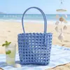 Cesta de Vegetais Tecida à Mão Estilo Coreano Vazada de Rattan Sintético Impermeável para Piquenique, Férias na Praia, Cesta de Banho, Bolsa