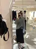 Falda midi de punto de lana color avena primavera y otoño mujer petite cachemira recta larga cuerpo pera falda Berkeley