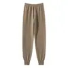 Calça masculina de cashmere espessa de camada dupla, alta elasticidade, cor sólida, quente, cintura alta, modeladora, calça de lã tricotada