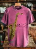 Camiseta Masculina com Gola Redonda e Manga Curta, Estampa Digital 3D Personalizável com Padrão Jazz Transfronteiriço, disponível para atacado a partir de uma peça