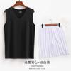 Pijama de Seda de Hielo Sin Costuras para Hombre Verano Hombro Ancho Cuello en V Chaleco Pantalones Cortos Ultra Delgados Casual Deportivo Conjunto de Ropa para el Hogar