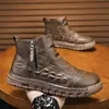 Botas de combate altas estilo retro, a la moda, para hombre, con diseño de inspiración británica, parte superior de piel, cremallera lateral, suela gruesa y construcción antideslizante, perfectas como botas de trabajo