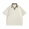Camisa Polo de Hielo con Bloques de Color Patchwork Manga Corta para Hombre Verano Holgada Versátil Cuello Camisero Manga Media Camiseta