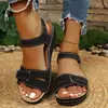 En stock 2026 nuevo estilo sandalias transfronterizas para mujer Amazon tacón de cuña Velcro suela gruesa talla grande huecas sandalias europeas y americanas verano