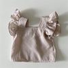 Conjunto de dos piezas para bebé niña de verano: Chaleco sin mangas con borde en la oreja, Camisa y Pantalones Cortos, Traje Cuadros para Niños, Corea