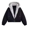 Chaqueta Retro Americana con Cuello Corto de Piel para Hombre, Abrigo Grueso de Algodón con Capucha Desestructurado Cleanfit de Invierno