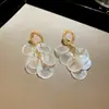 Brincos de Franja com Concha Redonda Agulha de Prata Brincos de Tarraxa Elegantes Exquisitos Franceses Brincos de Moda Elegantes Femininos Sentido de Luxo Leve de Alta Qualidade