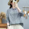 Camisa de manga larga floral de gasa de algodón de doble capa para mujer, estampado artístico vintage, suave, agradable para la piel, transpirable, algodón puro, top de corte holgado