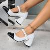 2025 Nueva Moda Estilo Pequeño Fragante Hebilla de Una Línea Tacón Alto Tacón Grueso Zapatos Pequeños de Cuero Color de Combinación Retro Francés Zapatos Mary Jane para Mujer