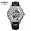 Ganador Moda Masculina Estilo Europeo y Americano Reloj Mecánico Semi-Automático Retro Tallado Calado Movimiento Mecánico
