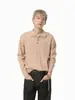 Mtlclothes Roupa Masculina Estilo Old Money Gola Henry Cor Sólida Padrão Trançado Retrô Cleanfit Suéter Tricô