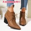 Zapatos de Moda para Mujer con Cordones Estilo Europeo y Americano 2025, Exportación, 4 Colores, Tacón Grueso, Punta Fina, Tallas Grandes, Tacones Altos para Mujer, Cómodos para los Pies