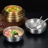 Tigela Dourada Ondulada de Camada Dupla Estilo Coreano em Aço Inoxidável 304 Isolante Térmico para Macarrão Frio Luosifen Restaurante Ramen Salada Bibimbap