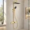 Juego de Cabezal de Ducha Cuadrado de Cobre Puro Dorado Rociador Superior Ducha de Mano Doble Uso Agua Caliente y Fría Baño Ducha