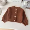 Nuevo Conjunto de Punto de Otoño para Niñas: Elegante y Versátil Suéter Cardigan Redondo para Niños, Top Delgado, Abrigo de Color Sólido