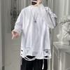 Camiseta de Manga Larga Rota de Color Sólido para Hombres y Adolescentes Trbottomyy Guapo Trbottomyy Hip-Hop Holgada Personalizada Casual Camiseta Básica Trbottomy Camiseta