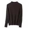 100% lã de ovelha, suéter de gola alta meia-altura amarelo leitoso, blusa de tricô versátil simples de gola média feminina para outono, atacado