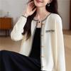 Cardigan de Tricô Colorido Contrastante Estilo Pequeno Fragrante Tamanho Plus Size Feminino Outono Novo Jaqueta Suéter Slim Elegante de Alta Qualidade