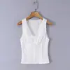 Atacado de Roupas Femininas Transfronteiriço: Camisa Sexy Sem Manga com Decote V e Renda para Mulheres, Cintura Marcada, Colete Curto de Botão Único