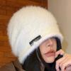 Chapéu de malha de pelúcia simples estilo japonês, chapéu de malha enrolado para mulheres, outono e inverno, pequeno, proteção para orelhas, chapéu frio