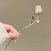 Presilha Rosa Doce e Delicada para Meninas, Presilha Estilo Chinês Hanfu com Toque de Luxo, Acessório de Cabelo para Penteados Presos