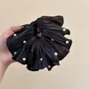 Scrunchie Branco de Renda Vazada Quadrado Estilo Francês para Cabelo, Prendedor Grande com Laço e Flor de Fita