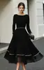 Vestido Elegante de Ajuste Delgado con Cuello Redondo, Manga Larga y Encaje Empalmado para Mujer, Nuevo de Otoño/Invierno 2026 de AliExpress