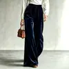 2026 Nuevos Pantalones de Pierna Ancha Lisos de Terciopelo Otoño/Invierno para Mujer, Transfronterizos Europeos y Americanos, con Cordón y Doble Bolsillo, de Cintura Alta, Largos