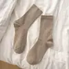 Calcetines de media pantorrilla para mujer para primavera y otoño, hechos de hilo de punto Maillard, calcetines holgados de moda estilo ins, calcetines de maternidad color café para otoño e invierno, calcetines de algodón para mujer