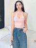 Camisole de Alça com Decote Ombro a Ombro Vazado Feminina Sexy Emagrecedor Gola Redonda Verão 2024 Nova Blusa Lisa Sem Mangas Feminina